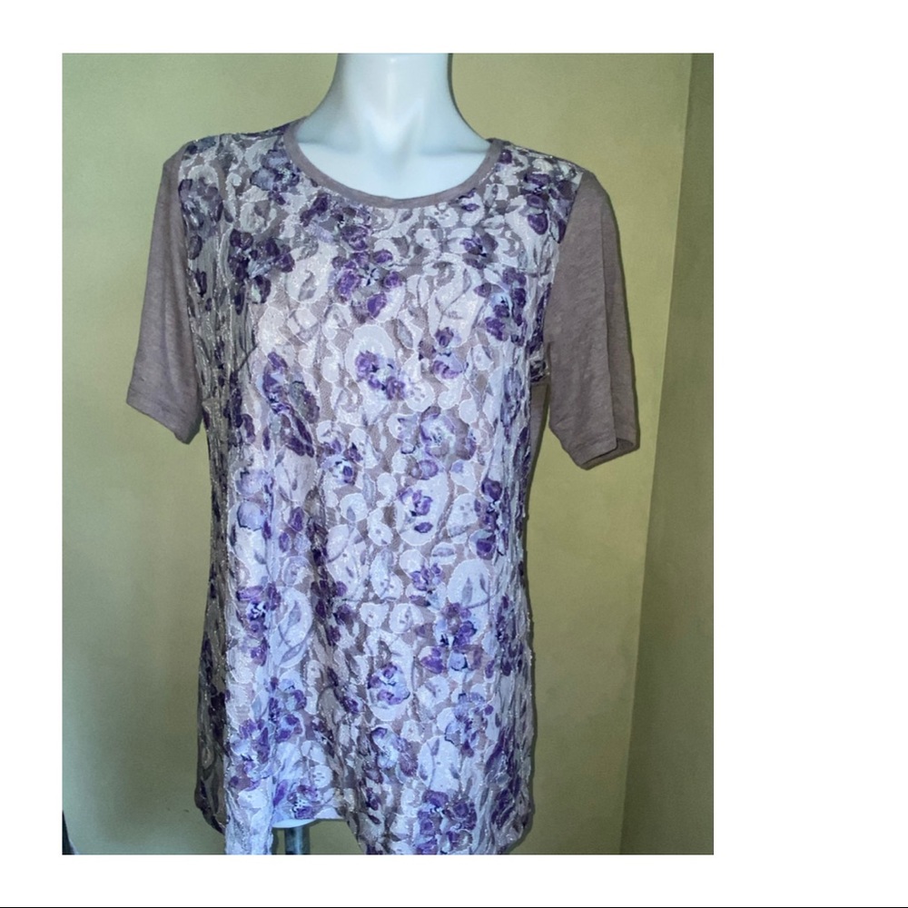 LOGO Lori Goldstein Flower Lace Top